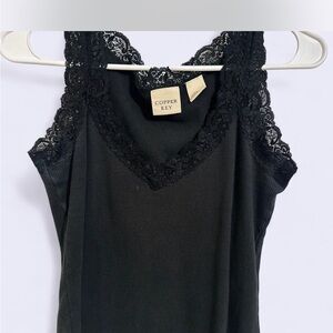 Copper Key Black Sleeveless Top with Lace Detail
